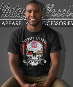 Detroit Pistons Harley Davidson Skull T Shirt