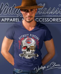Detroit Pistons Harley Davidson Skull V Neck TShirt