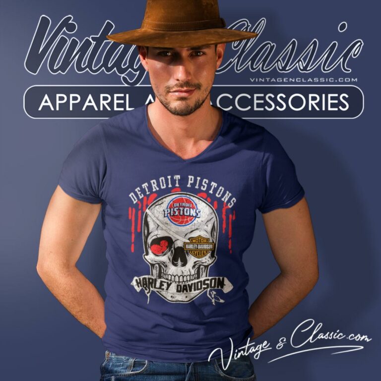 Detroit Pistons Harley Davidson Skull V Neck TShirt Detroit Pistons Harley Davidson Skull V Neck TShirt