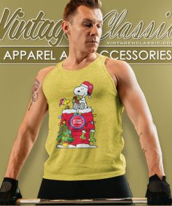 Detroit Pistons Shirt Snoopy And Woodstock Christmas Gift For Fans Nba Xmas Tree Tank Top Racerback