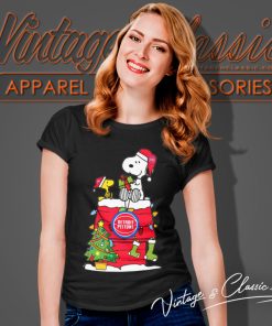 Detroit Pistons Shirt Snoopy And Woodstock Christmas Gift For Fans Nba Xmas Tree Women T Shirt