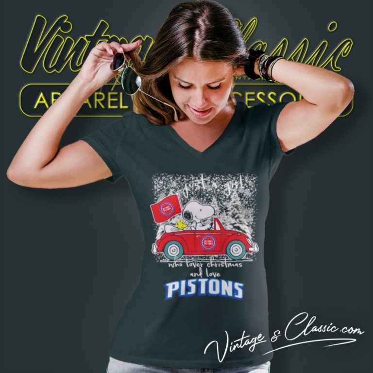 Detroit Pistons Shirt Snoopy And Woodstock Just A Girl Who Loves Christmas And Love V Neck TShirt Detroit Pistons Shirt Snoopy And Woodstock Just A Girl Who Loves Christmas And Love V Neck TShirt