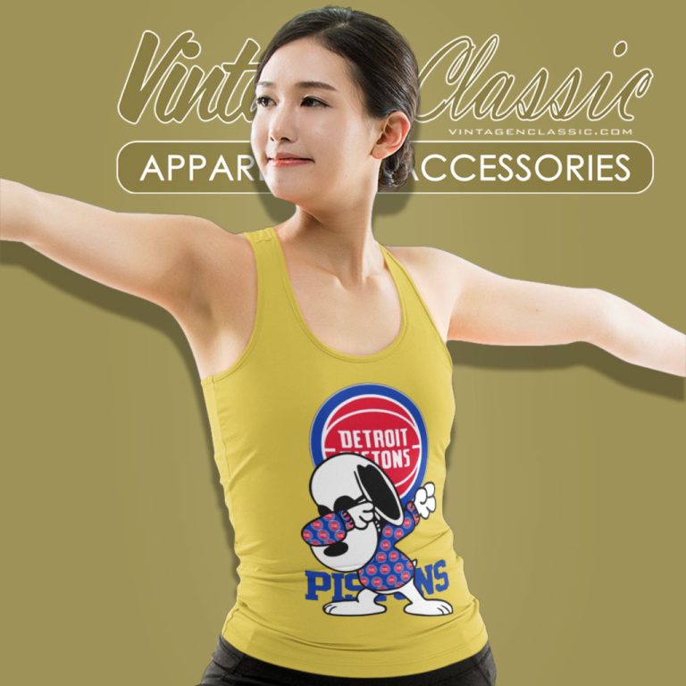 Detroit Pistons Snoopy Dabbing Tank Top Racerback Detroit Pistons Snoopy Dabbing Tank Top Racerback