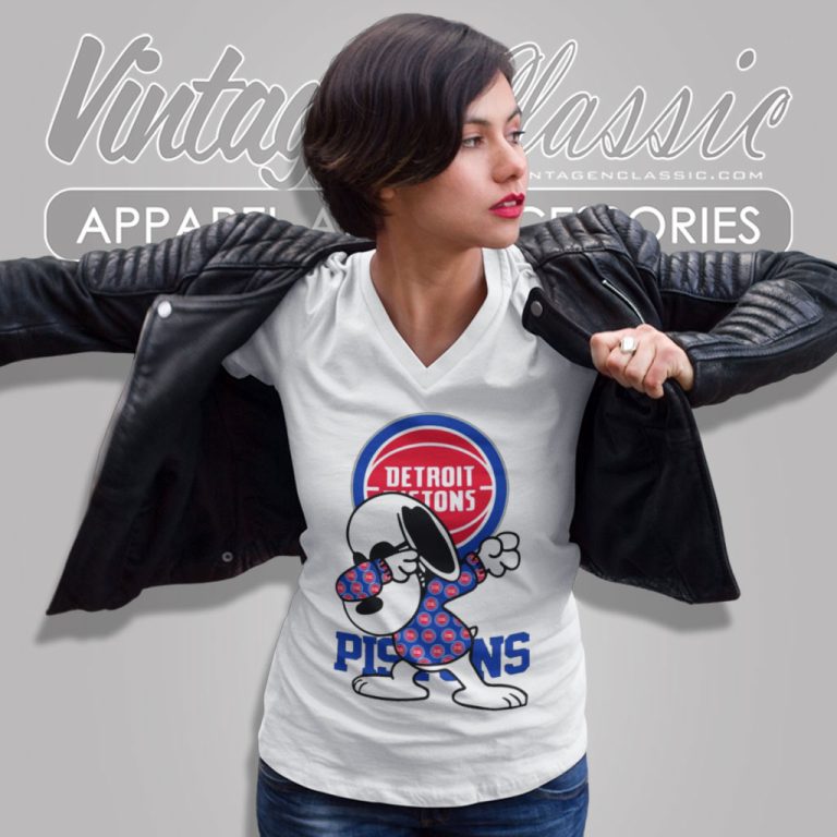 Detroit Pistons Snoopy Dabbing V Neck TShirt Detroit Pistons Snoopy Dabbing V Neck TShirt