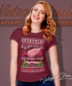 Detroit Red Wings Ice Hockey Ugly Christmas Shirt All I Want For Christmas Is You Women TShirt