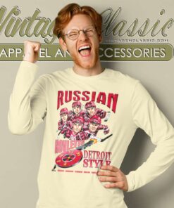 Detroit Red Wings Russian Five Caricature Long Sleeve Tee