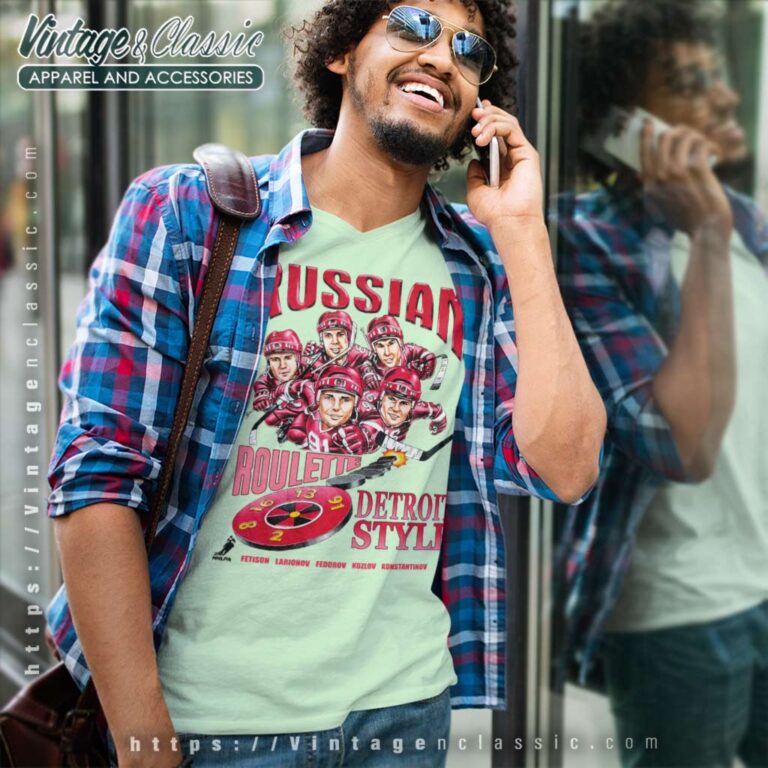 Detroit Red Wings Russian Five Caricature V Neck TShirt Detroit Red Wings Russian Five Caricature V Neck TShirt