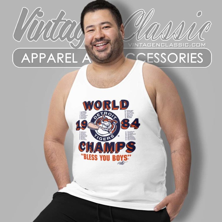 Detroit Tigers 1984 World Series Champs Bless You Boys Tank Top Racerback Detroit Tigers 1984 World Series Champs Bless You Boys Tank Top Racerback