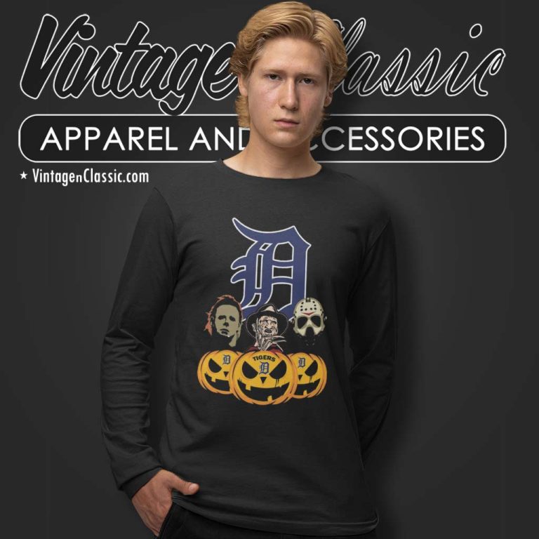 Detroit Tigers Halloween Horror Movie Pumpkin Long Sleeve Tee Detroit Tigers Halloween Horror Movie Pumpkin Long Sleeve Tee