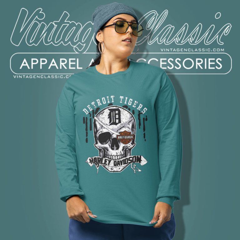 Detroit Tigers Harley Davidson Skull Long Sleeve Tee Detroit Tigers Harley Davidson Skull Long Sleeve Tee