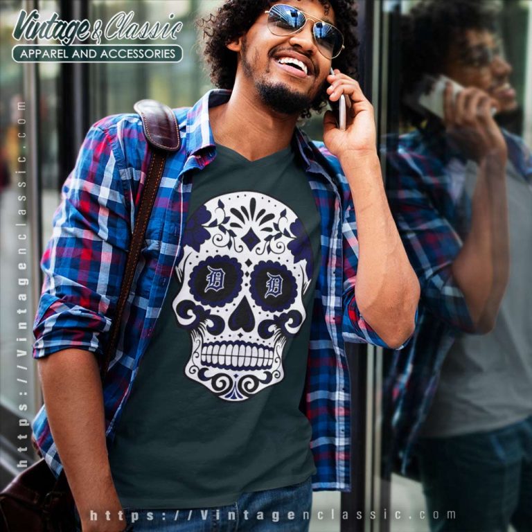 Detroit Tigers Sugar Skull V Neck TShirt Detroit Tigers Sugar Skull V Neck TShirt