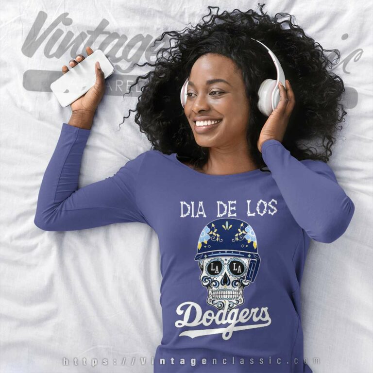 Dia De Los Dodger Halloween Sugar Skull Long Sleeve Tee Dia De Los Dodger Halloween Sugar Skull Long Sleeve Tee