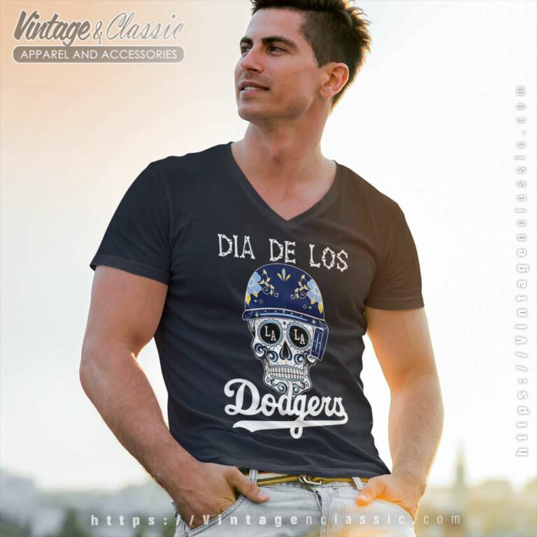 Dia De Los Dodger Halloween Sugar Skull V Neck TShirt Dia De Los Dodger Halloween Sugar Skull V Neck TShirt