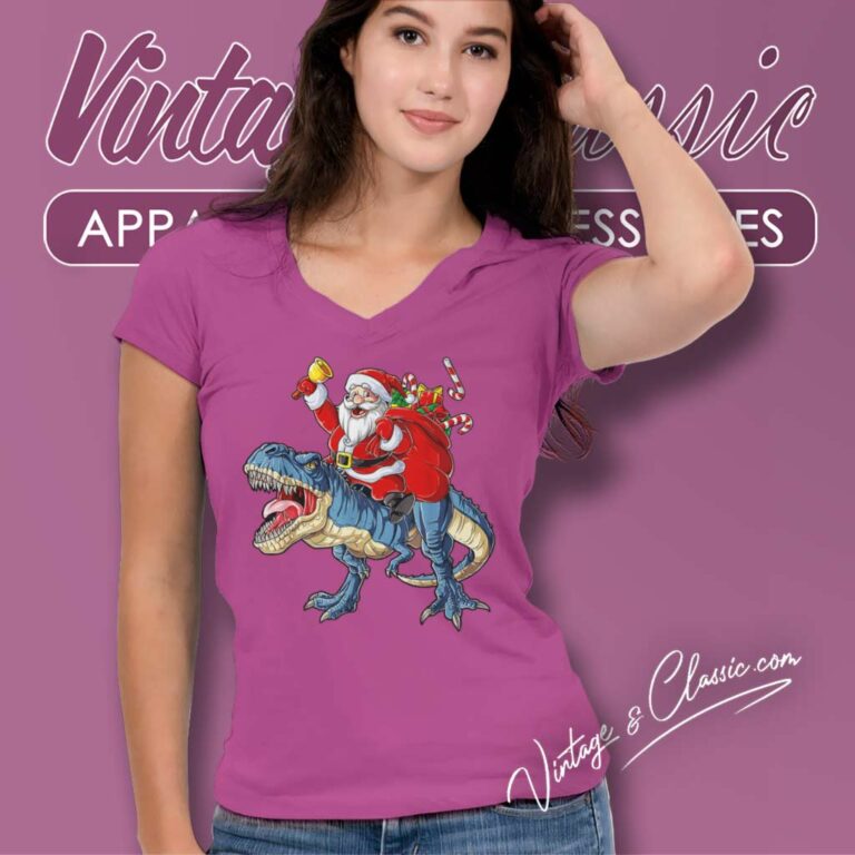 Dinosaur Santa Christmas V Neck TShirt Dinosaur Santa Christmas V Neck TShirt