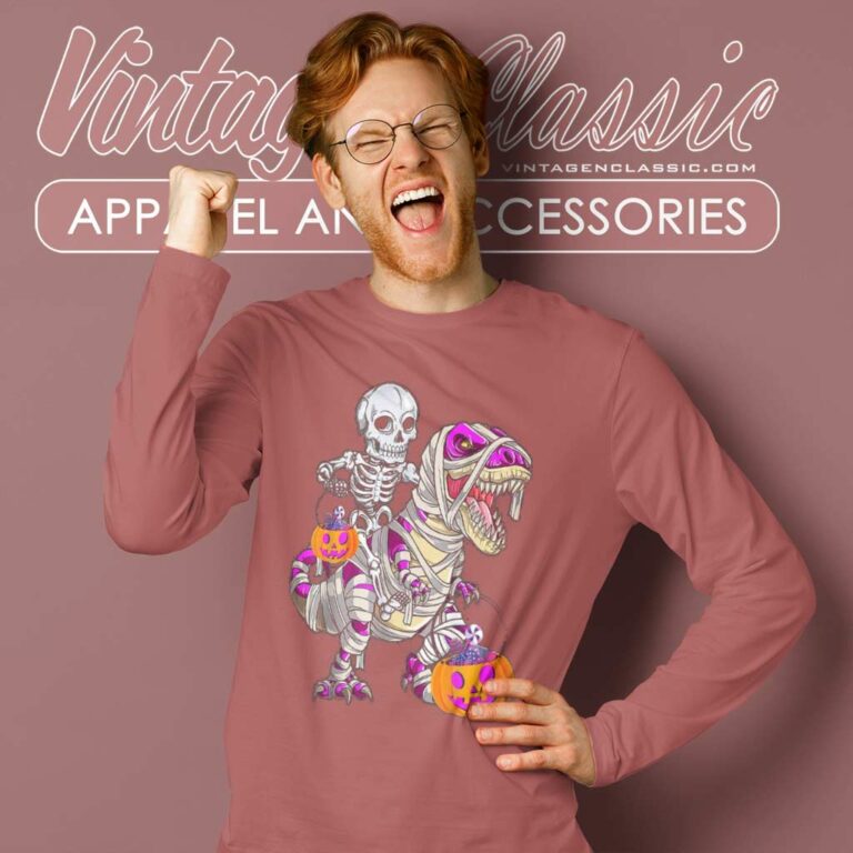 Dinosaur Skeleton Riding Halloween Shirts Long Sleeve Tee Dinosaur Skeleton Riding Halloween Shirts Long Sleeve Tee