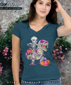 Dinosaur Skeleton Riding Halloween Shirt 4 Dinosaur Skeleton Riding Halloween Shirts V Neck TShirt