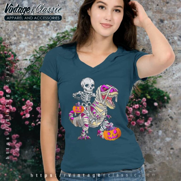 Dinosaur Skeleton Riding Halloween Shirts V Neck TShirt Dinosaur Skeleton Riding Halloween Shirts V Neck TShirt