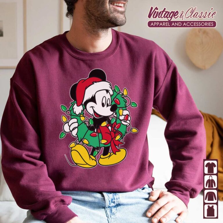 Disney Christmas Mickey Mouse Wreath Lights Sweatshirt Disney Christmas Mickey Mouse Wreath Lights Sweatshirt