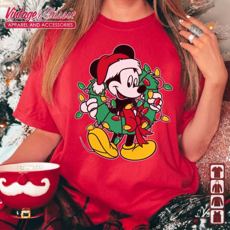Disney Christmas Mickey Mouse Wreath Lights Tshirt Disney Christmas Mickey Mouse Wreath Lights Tshirt