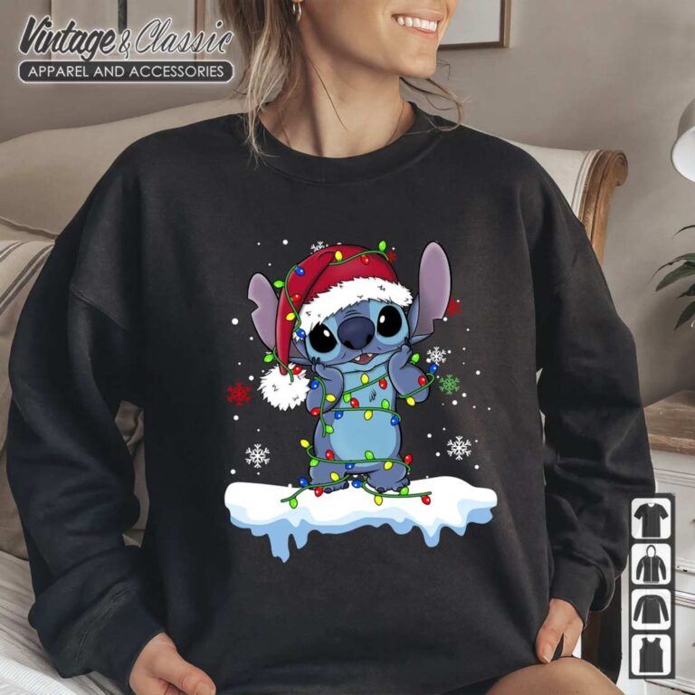 Disney Lilo and Stitch Santa Christmas Lights Sweatshirt Disney Lilo and Stitch Santa Christmas Lights Sweatshirt