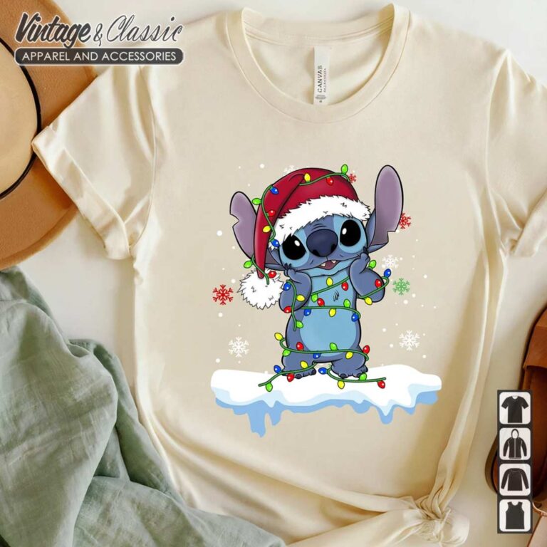 Disney Lilo and Stitch Santa Christmas Lights White TShirt Disney Lilo and Stitch Santa Christmas Lights White TShirt