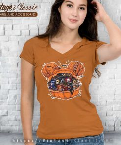 Disney Mickey Halloween Horror Character Pumpkin V Neck TShirt