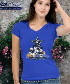Disney Mickey Mouse And Goofy Donald Duck Dallas Cowboys V Neck TShirt
