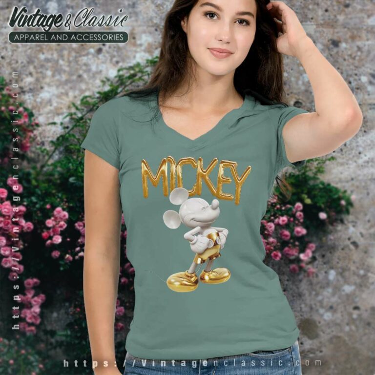 Disney Mickey Mouse Gold V Neck TShirt Disney Mickey Mouse Gold V Neck TShirt