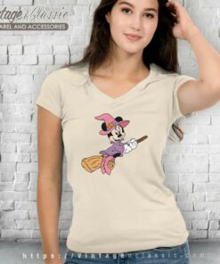 Disney Minnie Flying Witch Halloween V Neck TShirt