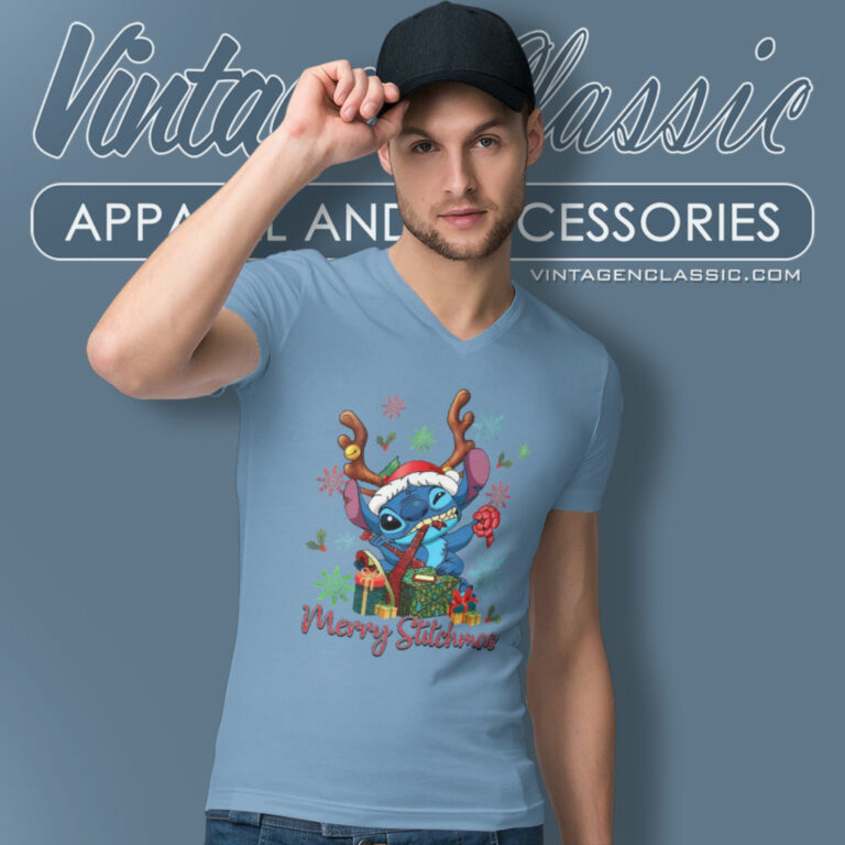 Disney Stitch Merry Stitchmas V Neck TShirt Disney Stitch Merry Stitchmas V Neck TShirt
