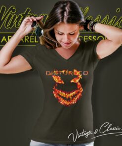 Disturbed Face Flame V Neck TShirt