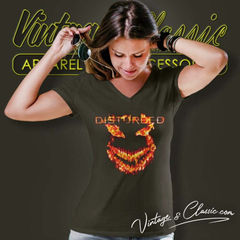 Disturbed Face Flame V Neck TShirt Disturbed Face Flame V Neck TShirt
