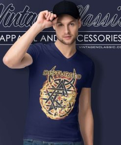 Disturbed Flames Logo V Neck TShirt