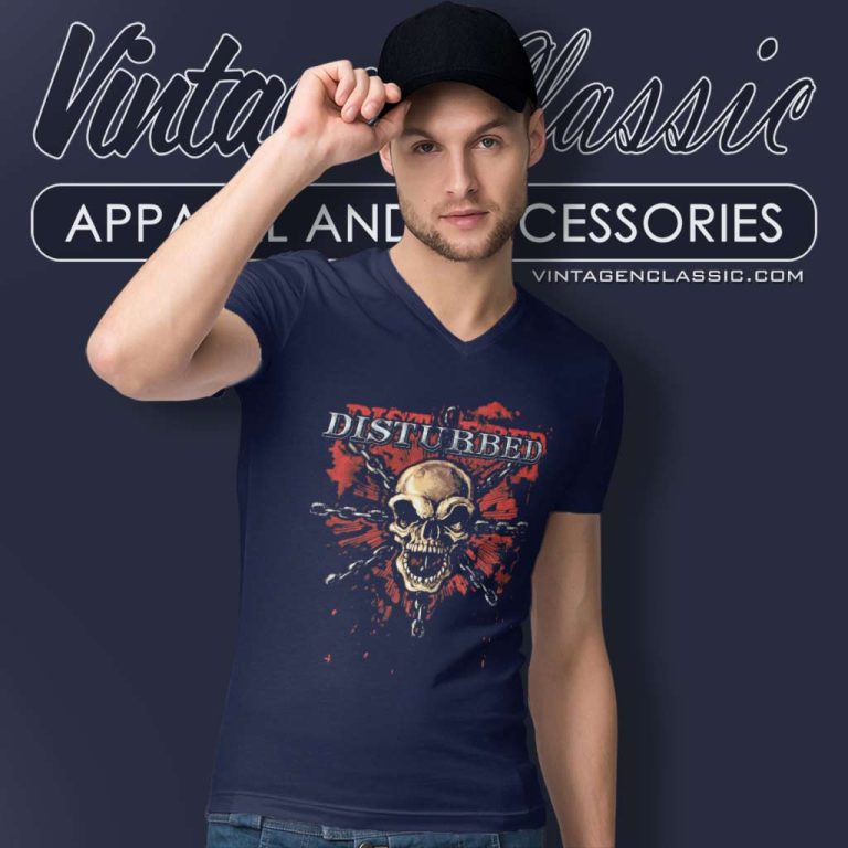 Disturbed Skull In Chains V Neck TShirt Disturbed Skull In Chains V Neck TShirt