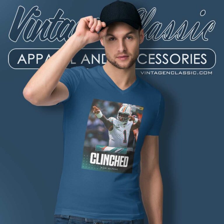 Dolphins Clinched 2023 Nfl Playoffs V Neck TShirt Dolphins Clinched 2023 Nfl Playoffs V Neck TShirt