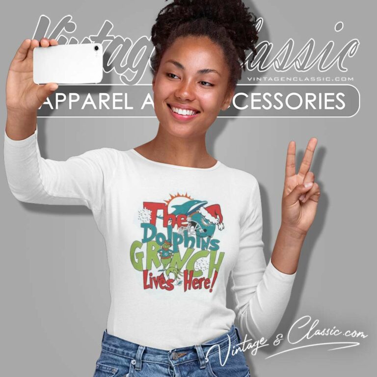 Dolphins X Grinch Lives Here Christmas Long Sleeve Tee Dolphins X Grinch Lives Here Christmas Long Sleeve Tee