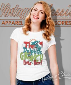 Dolphins X Grinch Lives Here Christmas Women TShirt