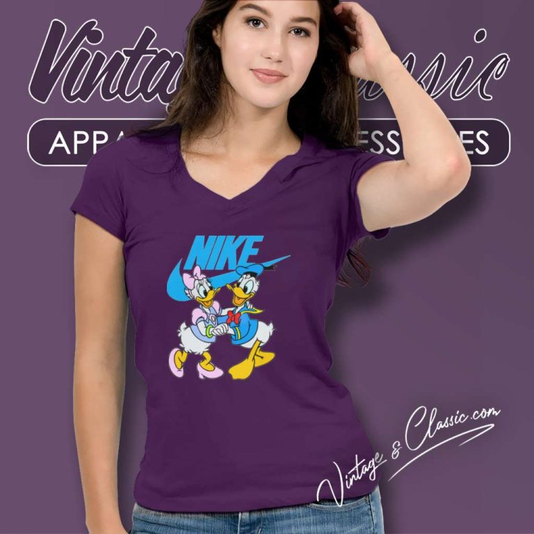Donald Duck And Daisy Logo Nike V Neck TShirt Donald Duck And Daisy Logo Nike V Neck TShirt