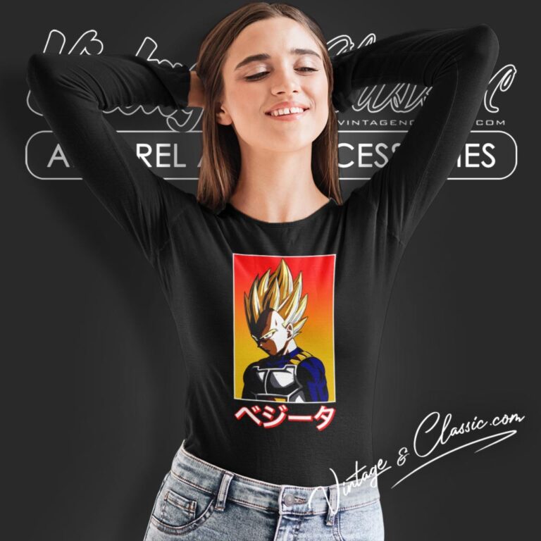 Dragon Ball Z Super Saiyan Vegeta And Kanji Long Sleeve Tee Dragon Ball Z Super Saiyan Vegeta And Kanji Long Sleeve Tee