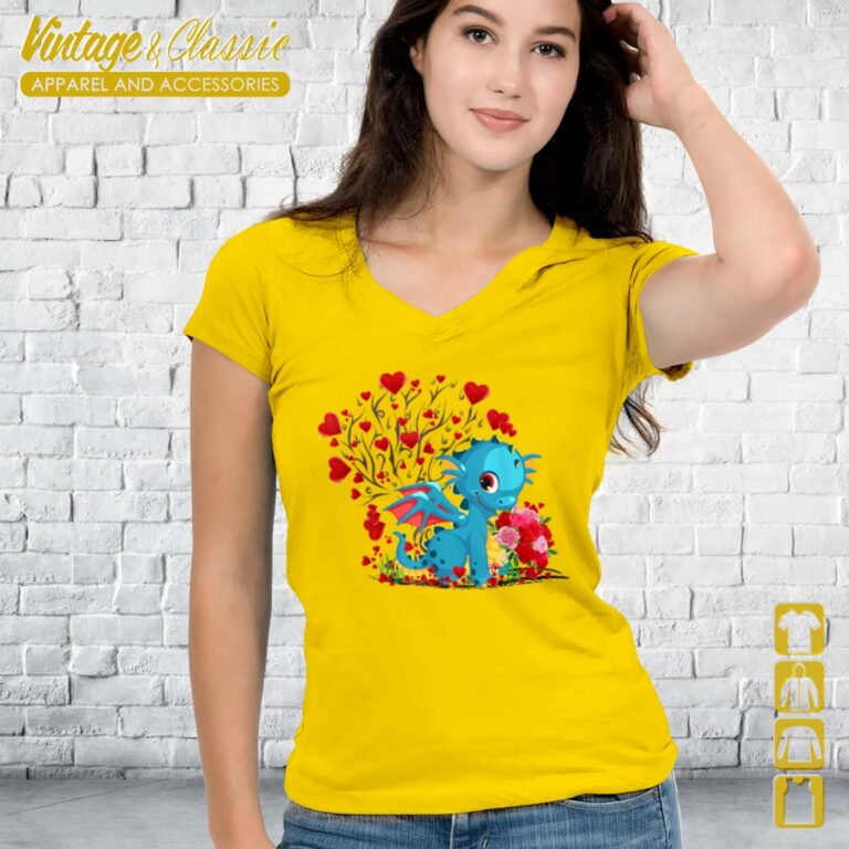 Dragon Valentines Day with Tree Hearts Vneck Dragon Valentines Day with Tree Hearts Vneck