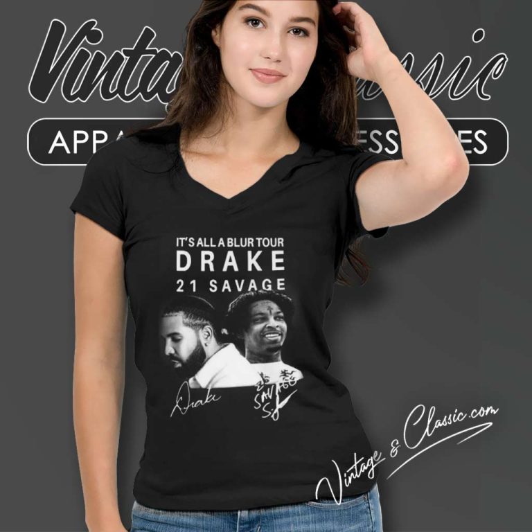 Drake Its All A Blur 2023 Shirt 21 Savage Tour Signature V Neck TShirt Drake Its All A Blur 2023 Shirt 21 Savage Tour Signature V Neck TShirt