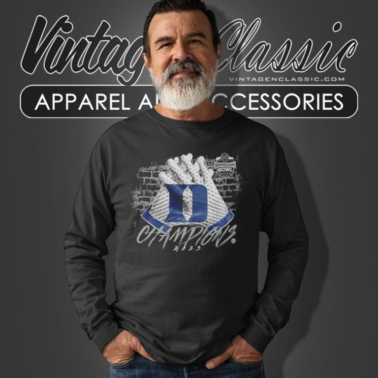 Duke Blue Devils 2023 76 Birmingham Bowl Champions Gloves Long Sleeve Tee Duke Blue Devils 2023 76 Birmingham Bowl Champions Gloves Long Sleeve Tee