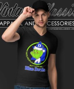 Duke Blue Devils Ncaa Christmas Grinch Shirt I Hate People But I Love My Duke V Neck TShirt
