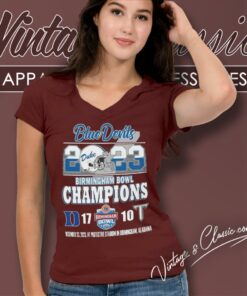 Duke Blue Devils Victory 17 10 Troy Trojans 2023 Birmingham Bowl Champions Final Score V Neck TShirt