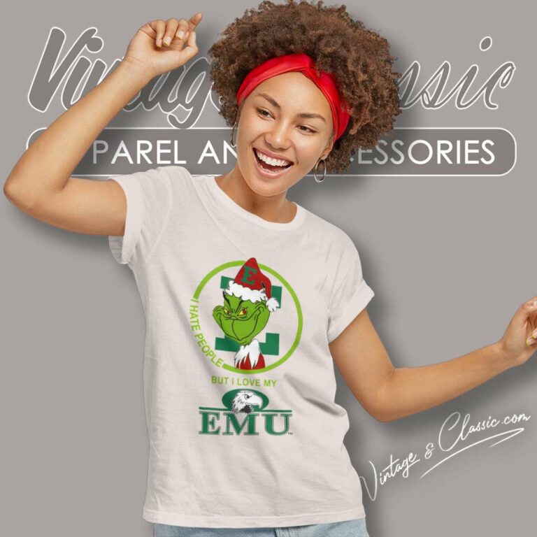 Eastern Michigan Eagles Ncaa Christmas Grinch Shirt I Hate People But I Love My Emu Women TShirt Eastern Michigan Eagles Ncaa Christmas Grinch Shirt I Hate People But I Love My Emu Women TShirt