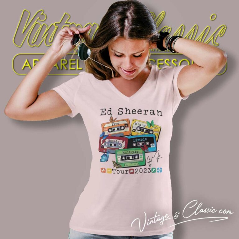 Ed Sheeran Cassette Mathematics America Tour V Neck TShirt Ed Sheeran Cassette Mathematics America Tour V Neck TShirt