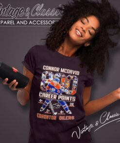 Edmonton Oilers Connor Mcdavid 800 Career Points Signature Women T Shirt
