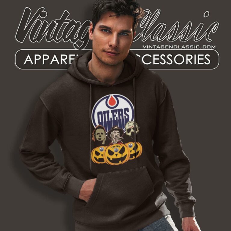 Edmonton Oilers Halloween Horror Movie Pumpkin Hoodie Edmonton Oilers Halloween Horror Movie Pumpkin Hoodie