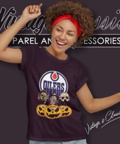 Edmonton Oilers Halloween Horror Movie Pumpkin Women T Shirt