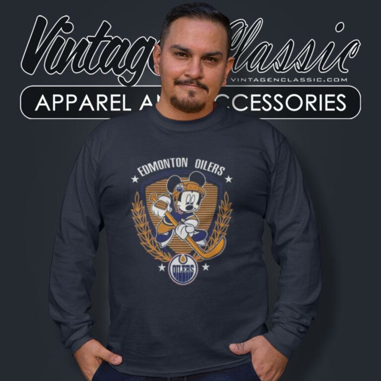 Edmonton Oilers Hockey Mickey Mouse Disney Long Sleeve Tee Edmonton Oilers Hockey Mickey Mouse Disney Long Sleeve Tee